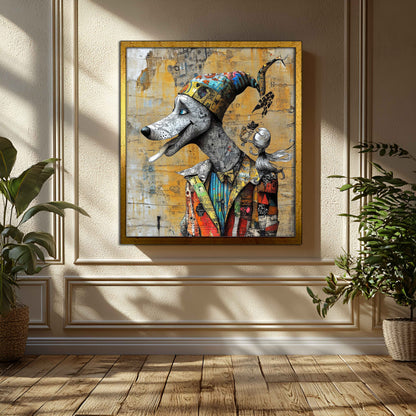 The Harlequin Hound – Whimsical Mixed Media Street Art Print