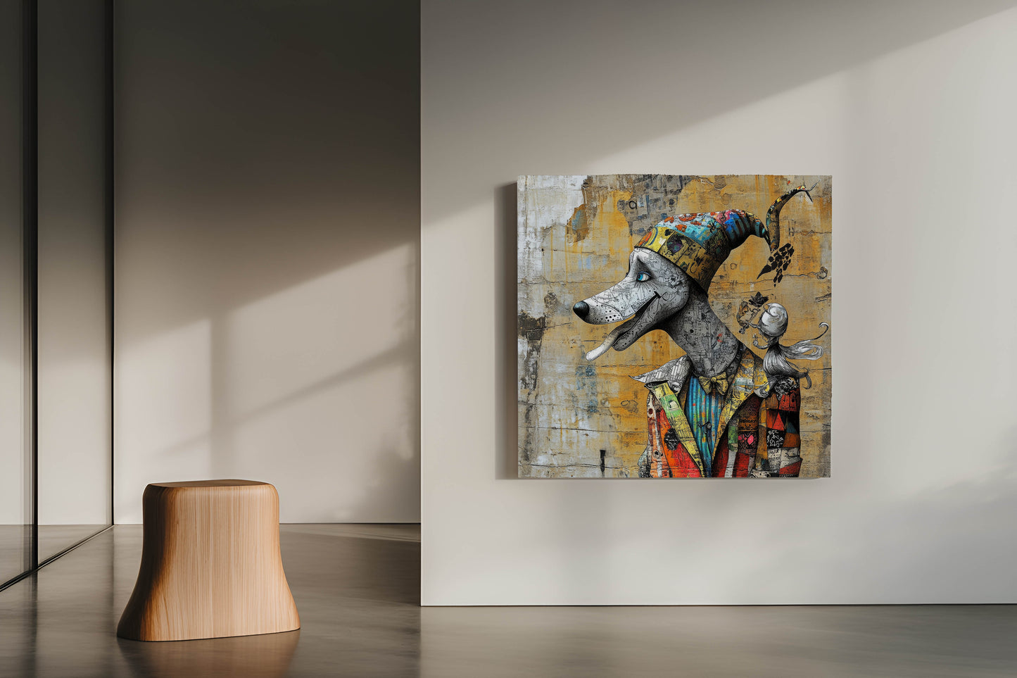 The Harlequin Hound – Whimsical Mixed Media Street Art Print