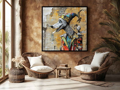 The Harlequin Hound – Whimsical Mixed Media Street Art Print